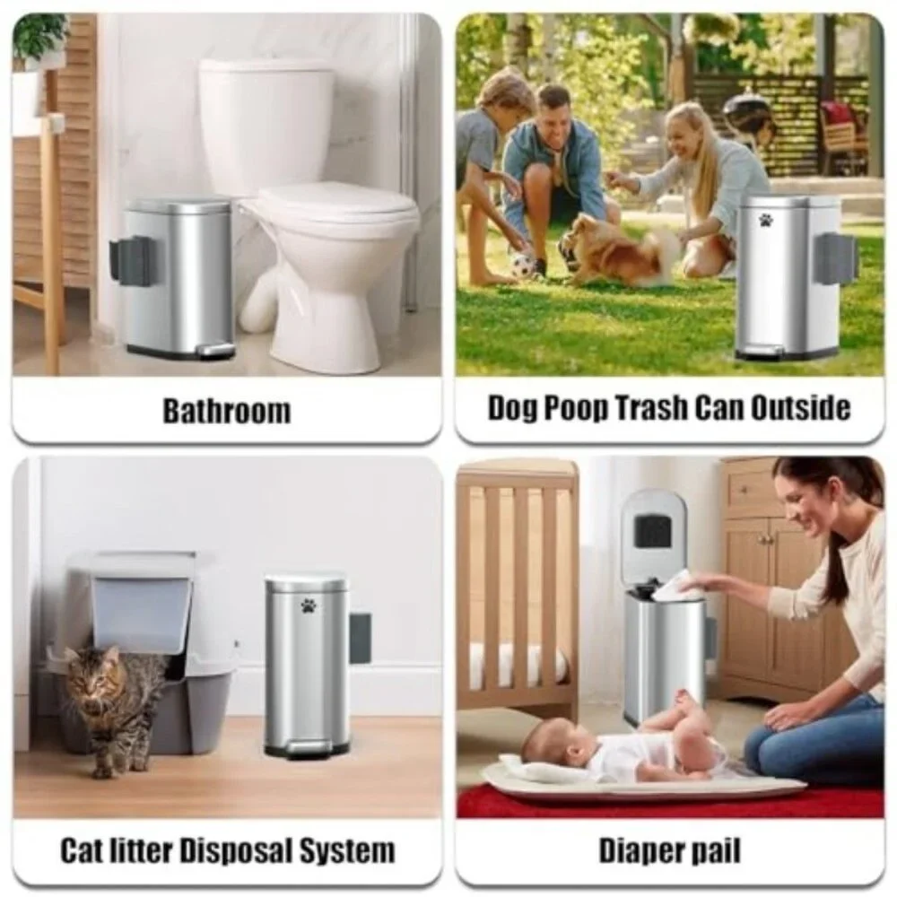 Dog Poop Trash Can Outside with Odor Control Lid & Step Pedal, 3.2Gal Stainless
